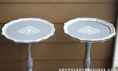 Have plant stands that aren't in the best shape? Check out these detailed updated DIY stenciled plant stands! UpcycledTreasures.com