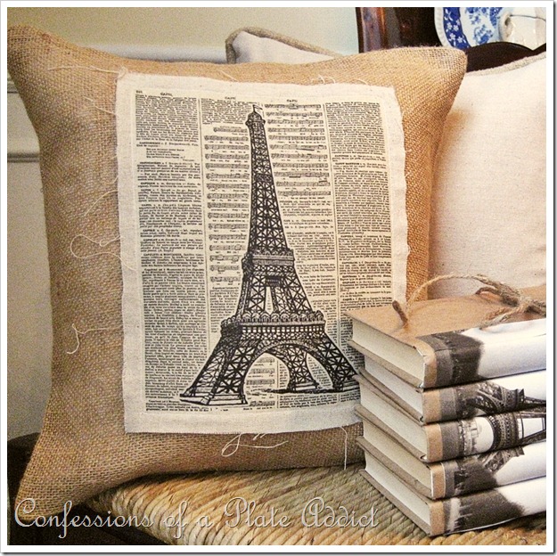 Linen & Burlap Vintage Eiffel Tower Pillow | Confessions of a Plate Addict