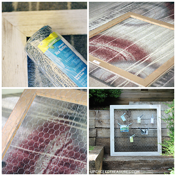 Looking for a creative way to display photos? Check out how easy it is to make this DIY Chicken Wire Photo Frame! UpcycledTreasures.com