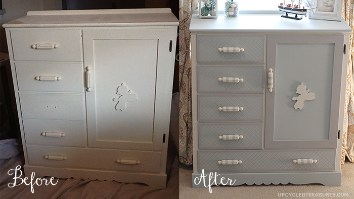 Have an old dresser you don't know what to do with? Check out this vintage kids dresser makeover with a hidden chalkboard inside! UpcycledTreasures.com