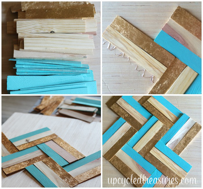 DIY Gilded Wood Shim Wall Art! Learn how easy it is to get your design on by creating your own gilded art using wood shims. UpcycledTreasures.com