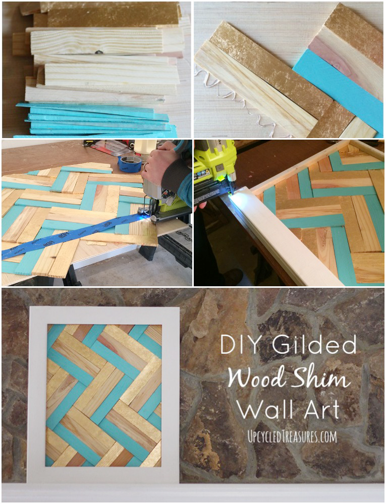 DIY Gilded Wood Shim Wall Art! Learn how easy it is to get your design on by creating your own gilded art using wood shims. UpcycledTreasures.com