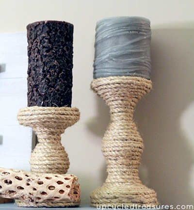 Want to update an old candle holder? See how easy it is to create these Turquoise and Gold Pillar Candle Holders! MountainModernLife.com