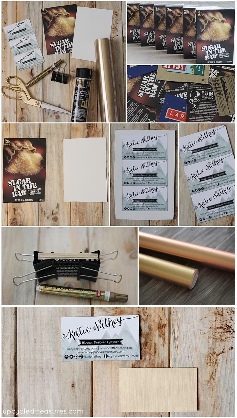 Looking for new business cards? Check out how to make upcycled DIY business cards with contact paper and recycled boxes! upcycledtreasures.com