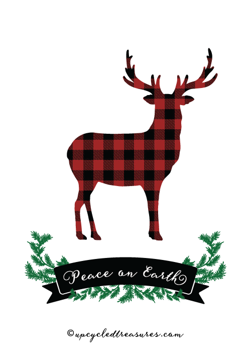 5x7 Plaid Deer Peace on Earth Printable Card - For Personal Use Only - upcycledtreasures.com-01
