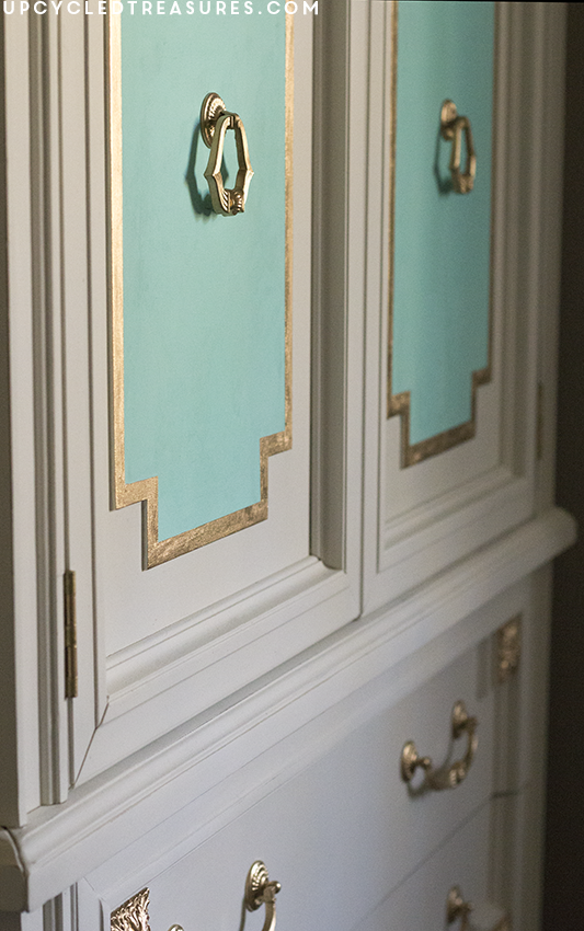 gold-and-turquoise-painted-on-white-armoire-upcycledtreasures