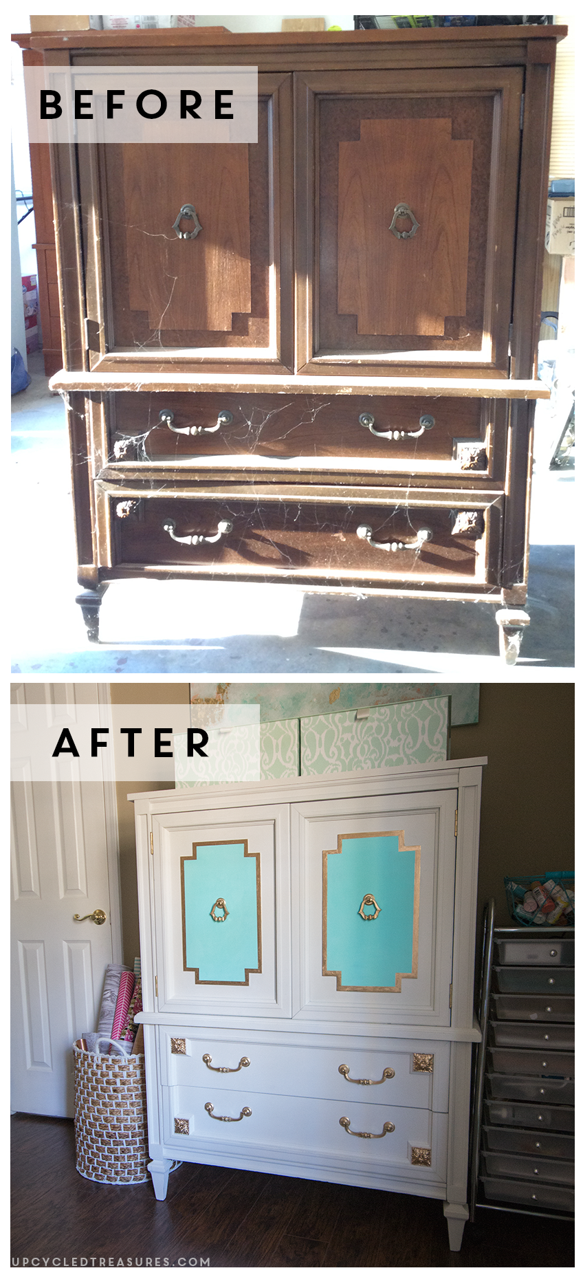 Want to see a piece of furniture completely change? Check out the Before and After photos of this upcycled mid century armoire! MountainModernLife.com