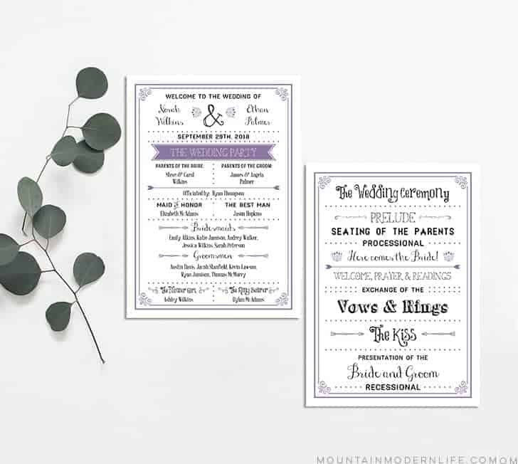 FREE Printable Wedding Program