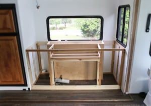 custom built in rv media cabinet with tv lift progress mountainmodernlife.com