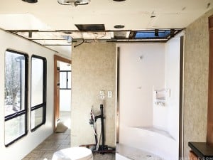Bathroom and hallway walls removed from RV. MountainModernLife.com