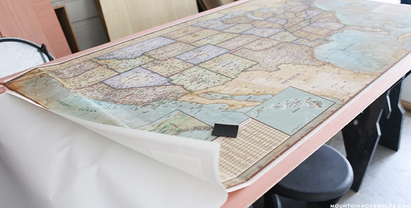 attaching map to plywood