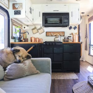 Come see how an outdated RV was transformed into a Mountain Modern Motorhome! #RVremodel #RVrenovation #camperremodel #camperrenovation #campermakeover #RVmakeover #mountainmodernlife #rusticmodern #mountainmodern #tinyhome #beforeafter