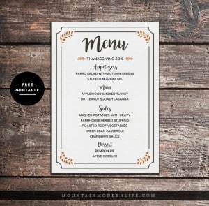FREE Printable Thanksgiving Menu | MountainModernLife.com