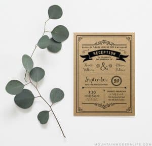 Printable Wedding Reception Only Invitation - Sample Printed on Kraft Paper | MountainModernLife.com