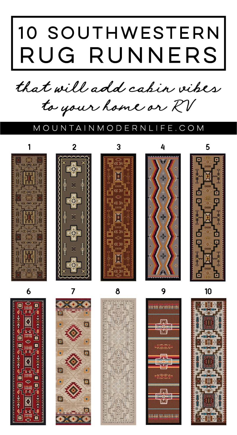 Check out these 10 Southwestern Rug Runners that will add cabin vibes to your home or RV + Enter the GIVEAWAY to win your own rug! MountainModernLife.com
