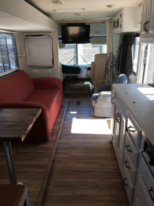 Tour this boho-inspired RV renovated for a family of 4 that's currently for sale! Photos from @CaitiJackson #campervibes #RVreno