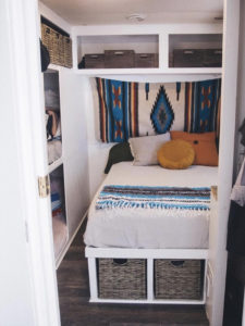 Tour this boho-inspired RV renovated for a family of 4 that's currently for sale! Photos from @CaitiJackson #campervibes #RVreno