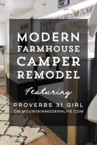 Tour this budget-friendly farmhouse camper that was transformed for $500 by Proverbs31Girl! Featured on MountainModernLife.com