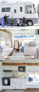 Tour this remodeled RV filled with lots of white, shiplap, and warm wood tones from @WilsonGrandAdventures! Featured on MountainModernLife.com