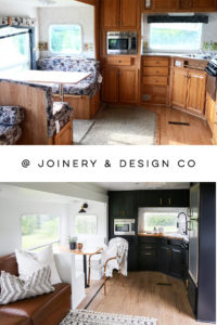 Tour this kid-friendly modern rustic camper remodel from @Joinery&DesignCo! #camperreno #campermakeover #camperremodel #tinyhometour #modernrustic