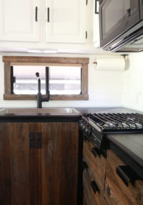 Renovated RV Kitchen with reclaimed cabinets