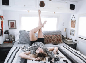 This couple lives on a blueberry farm in their bohemian-inspired RV! View the tour from @TheRamblrRV on MountainModernLife.com