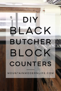 Considering adding black kitchen countertops to your home? Come see how we updated butcher block countertops for a rustic modern vibe in our RV. MountainModernLife.com