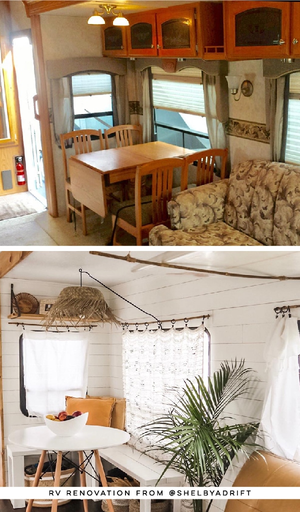 See how a couple transformed their outdated RV into a boho surf shack! Renovation from @ShelbyAdrift - Featured on MountainModernLife.com!