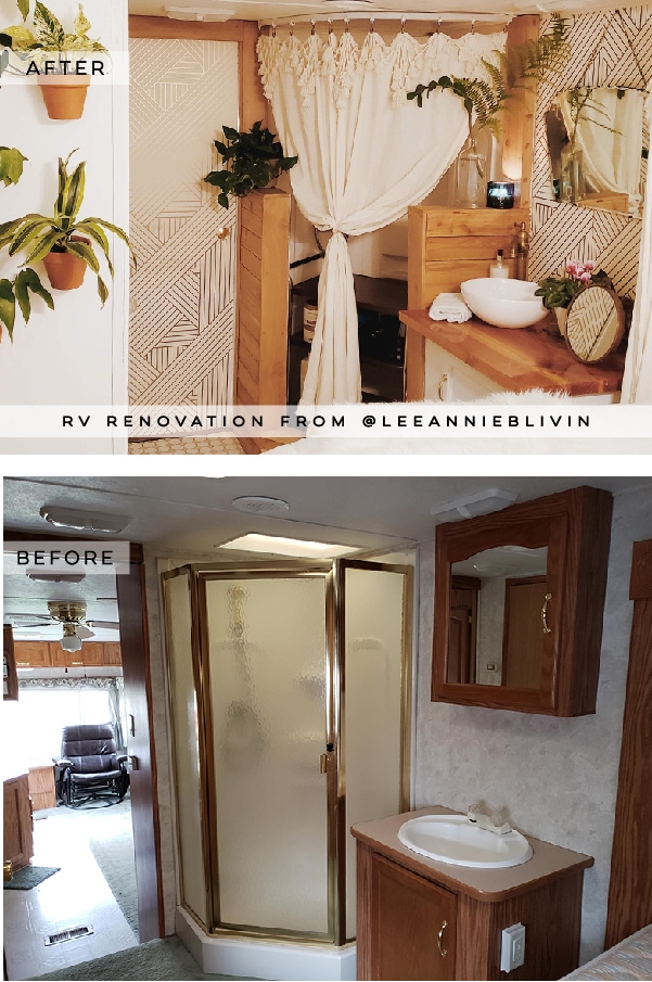 The interior of this bohemian 5th wheel is a botanical wonderland! Featuring @leeannieblivin on mountainmodernlife.com