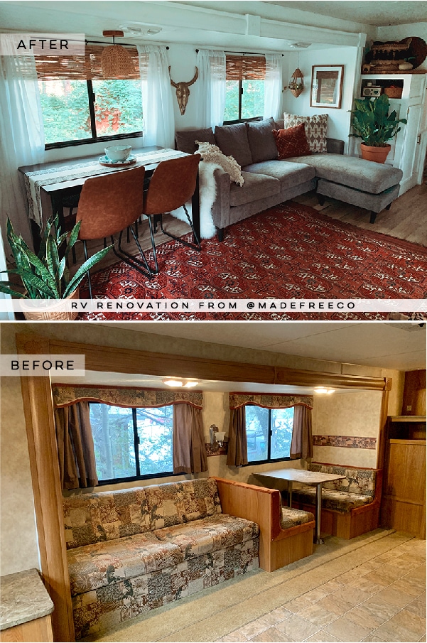 The muted earth tones in this eclectic camper will have you dreaming of the desert | Featuring @madefreeco on MountainModernLife.com