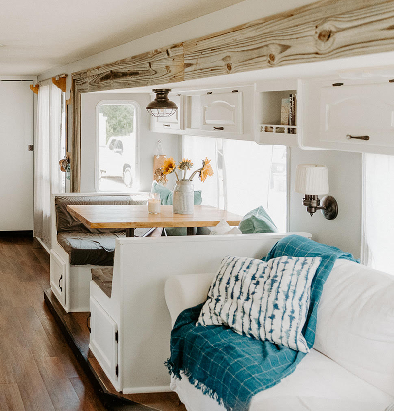 This outdated motorhome was transformed into a bright and beautiful home on wheels
