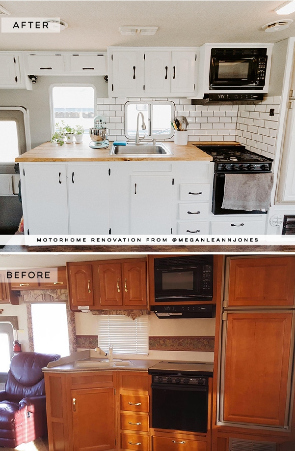 This outdated motorhome was transformed into a bright and beautiful home on wheels