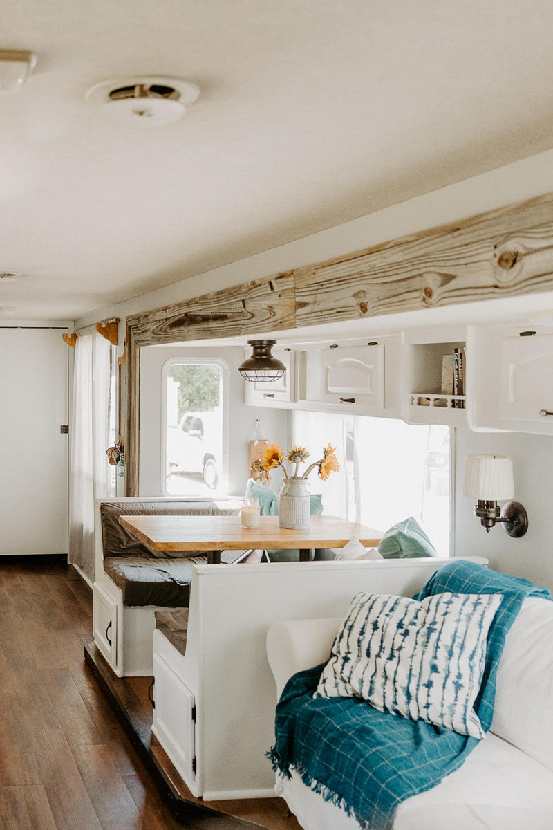 This outdated motorhome was transformed into a bright and beautiful home on wheels