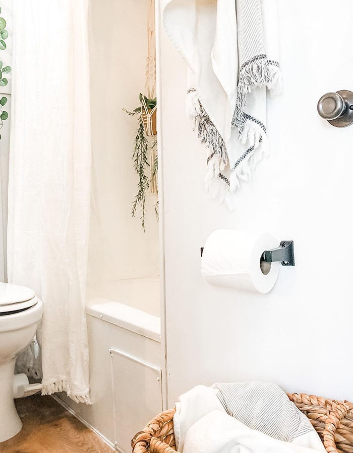 modern farmhouse inspired bathroom in RV