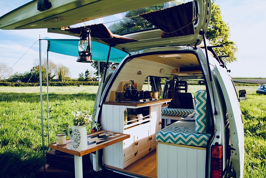 Hatch open on van conversion