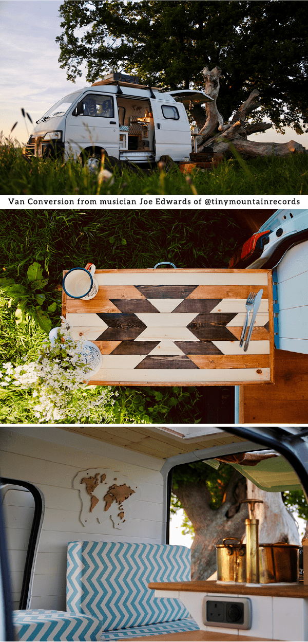 A musician converted this micro van into a cozy camper so he and his wife could spend their free time traveling around Europe
