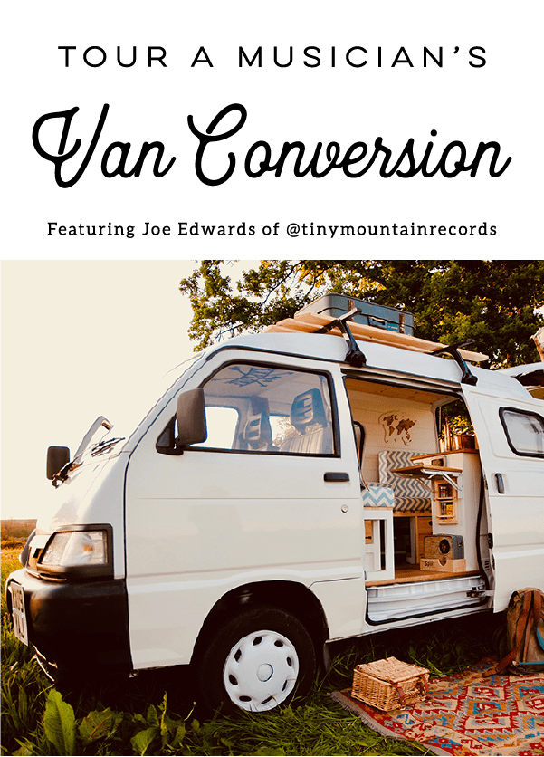 A musician converted this micro van into a cozy camper so he and his wife could spend their free time traveling around Europe