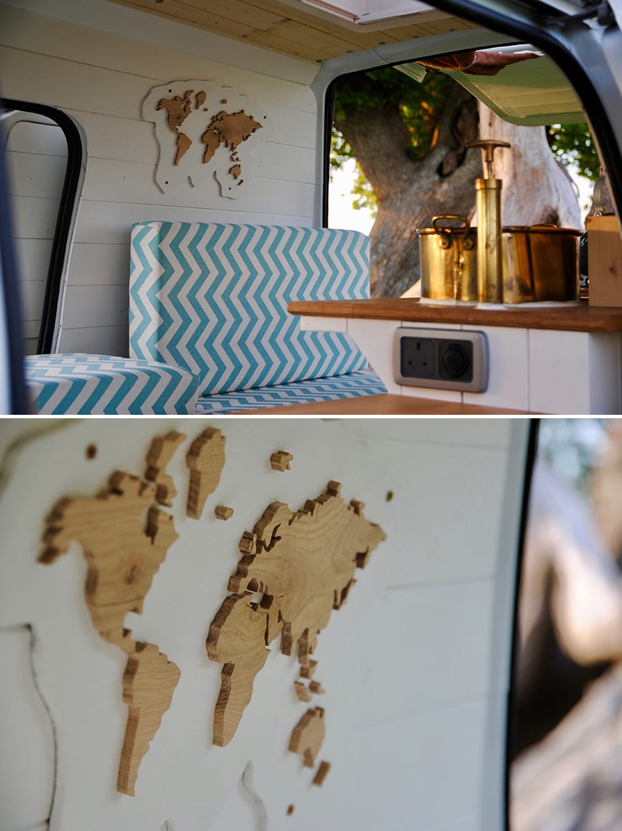 wood map inside micro van build