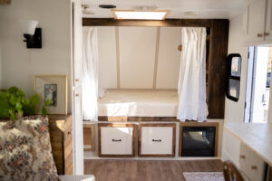 bed reading nook built inside camper