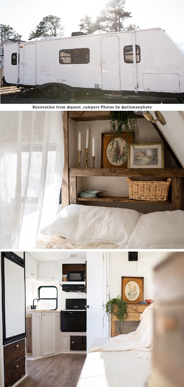 This vintage-country camper renovation has the coziest bed nook