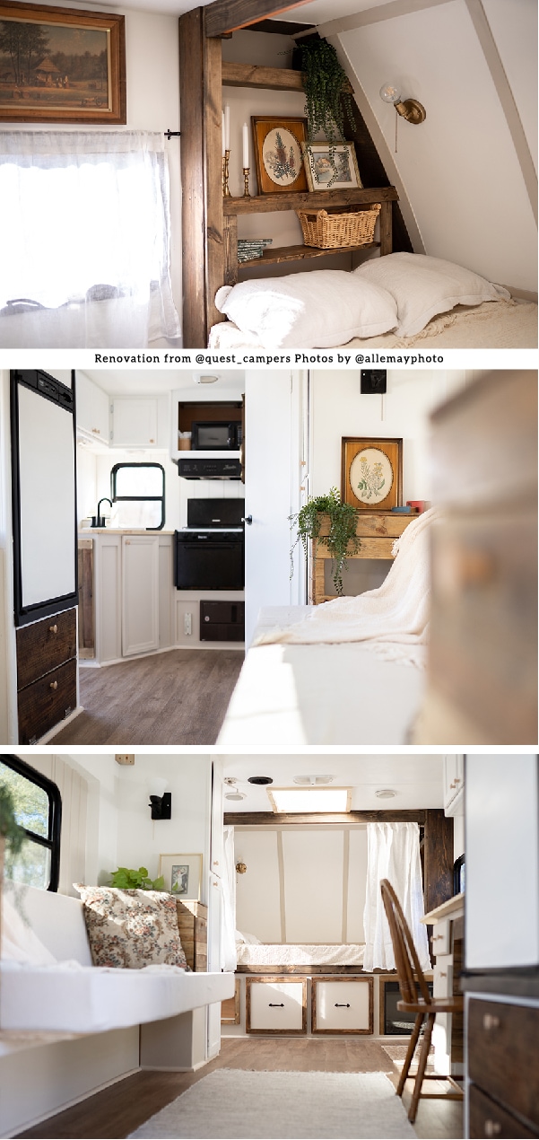 This vintage-country camper renovation has the coziest bed nook
