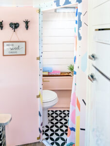 pretty and playful vintage camper bathroom