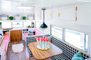 houndstooth dinette booth in camper