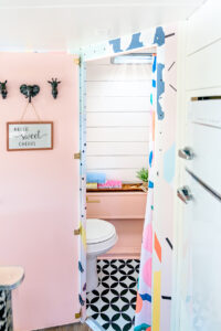 pink vintage camper interior