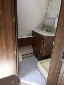 vintage camper bathroom before remodel
