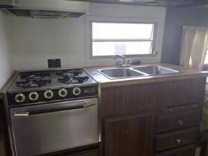 vintage camper kitchen before remodel