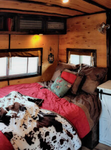 western inspired bed in camper