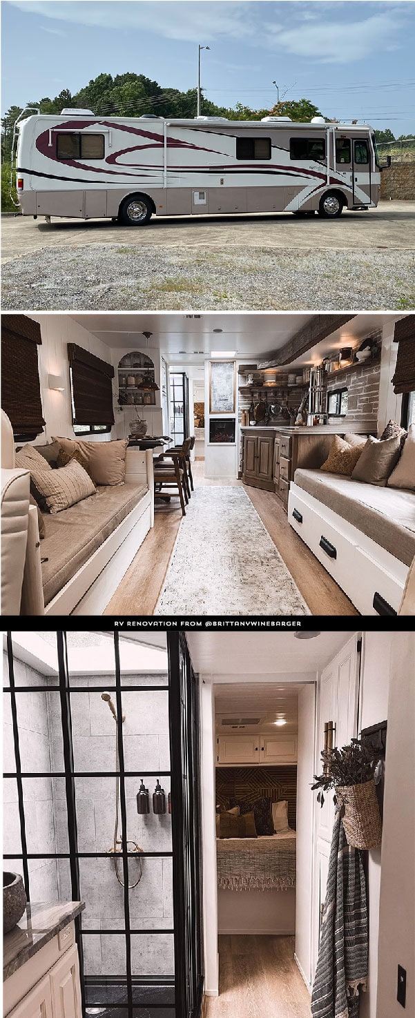 You’ll want to cozy up to the earthy hues and organic textures in this renovated Monaco Motorhome