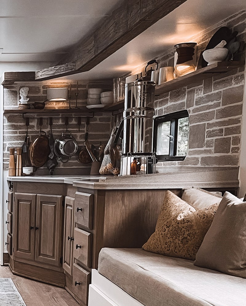 You’ll want to cozy up to the earthy hues and organic textures in this renovated Monaco Motorhome