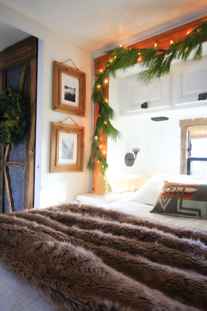 garland around slide out in RV bedroom